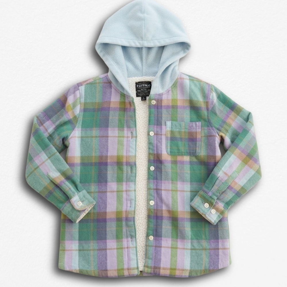 Buffalo David Bitton Kids Plaid Sherpa Lined Hooded Flannel Shirt Jacket 4T
